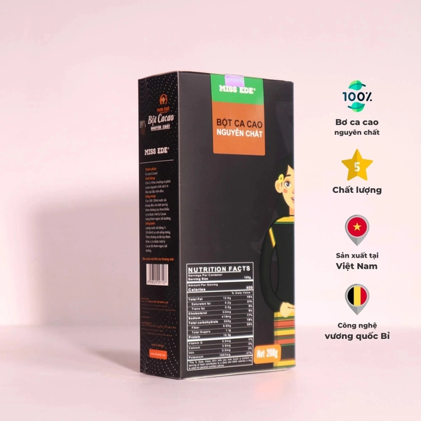 Ca cao nguyên chất (bột) cao cấp - Hộp 200 g 