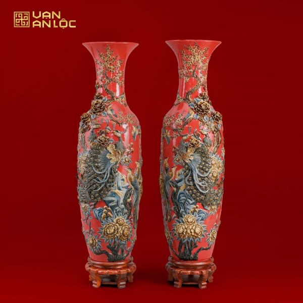Lộc Bình Phú Quý Trường Xuân Men Đỏ Bát Tràng 