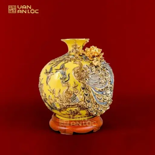 Bình Hút Lộc Công Danh Phú Quý Men Vàng Vẽ Vàng Bát Tràng 