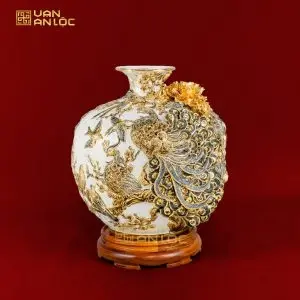 Bình Hút Lộc Công Danh Phú Quý Men Trắng Vẽ Vàng Bát Tràng 
