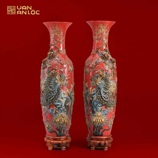 Lộc Bình Phú Quý Trường Xuân Men Đỏ Bát Tràng 